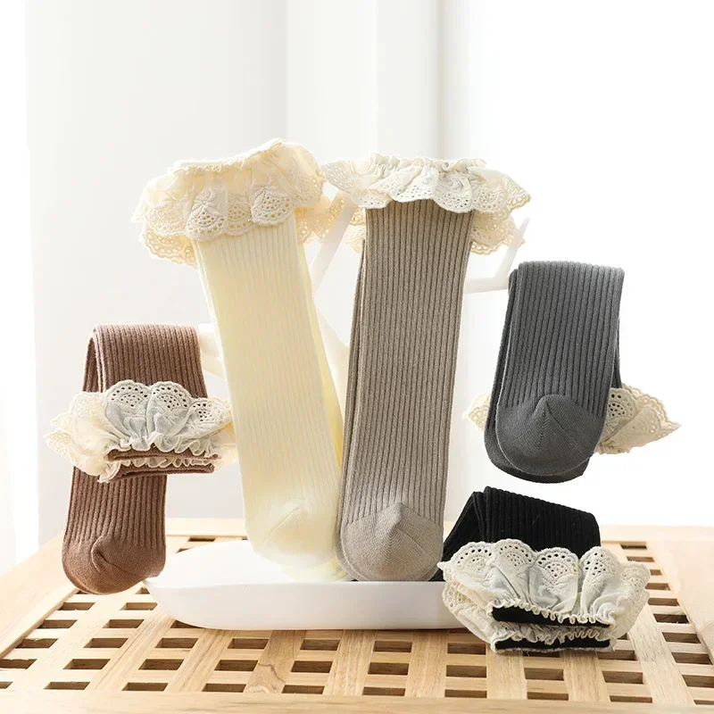 

Spring and Autumn New Children's Socks Large Lace Midtube Girl's Socks Baby Combed Cotton Socks Cute and Sweet