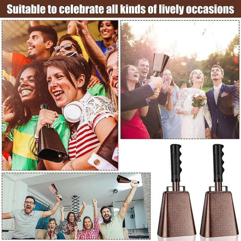 10 In Solid School Hand Bells Cowbells / Noise Makers With Handles, Cheering Bell Sporting