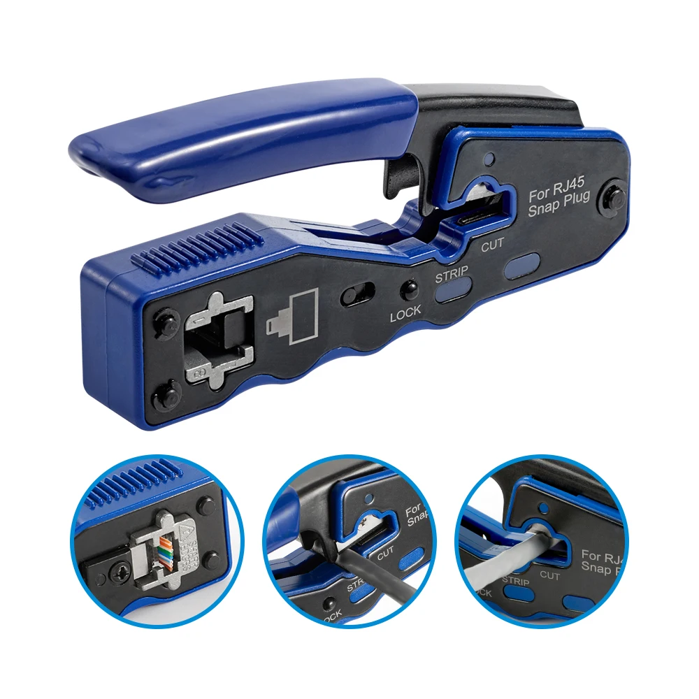 Cat6a Cat6 Cat5 8P8C 모듈러 커넥터 이더넷 올인원 와이어 도구용 크림퍼 커터를 통한 RJ45 크림프 도구 패스