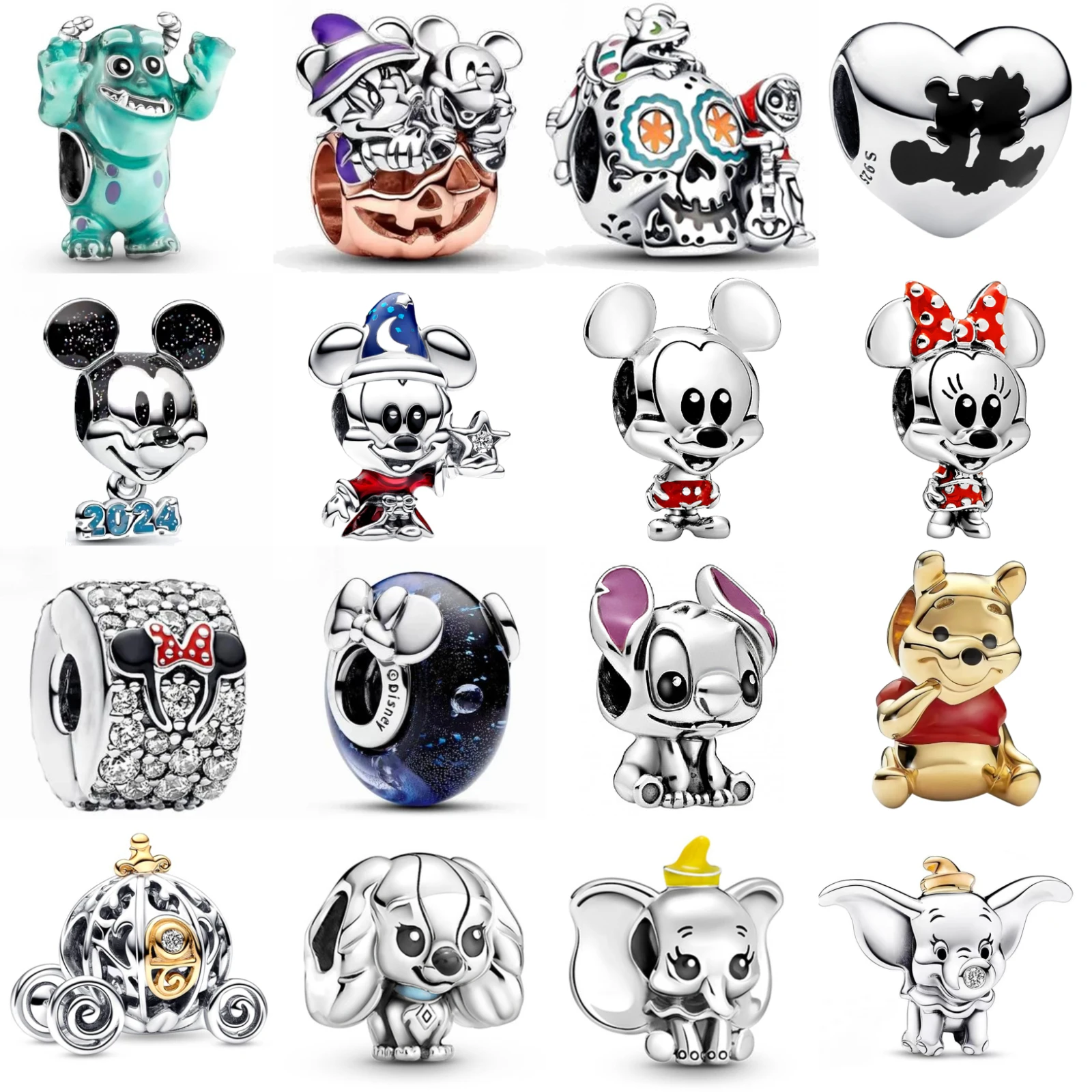 925 Sterling Silver Beads Minnie Mouse Halloween Pumpkin Pixar Coco Miguel Dante Skull Charm Fit Pandora Bracelets DIY silver beads