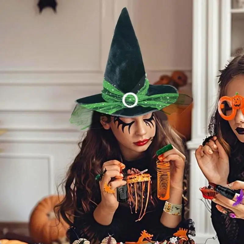 A52E Faltbare elastische Hexenhut Elastizität Band Crinkle Hexenhut Gotik Schnürsenkel für Kostüme Halloween Feierlichkeiten – Detail 7