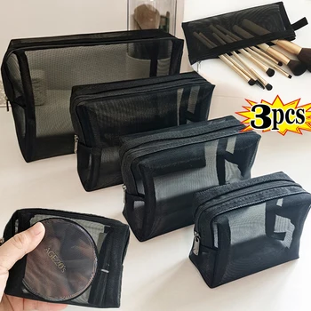 1/3pcs Mesh Clear Cosmetic Bags Small Large Black Makeup Bag Portable Travel Toiletry Organizer Case Lipstick Storage Pouch 1