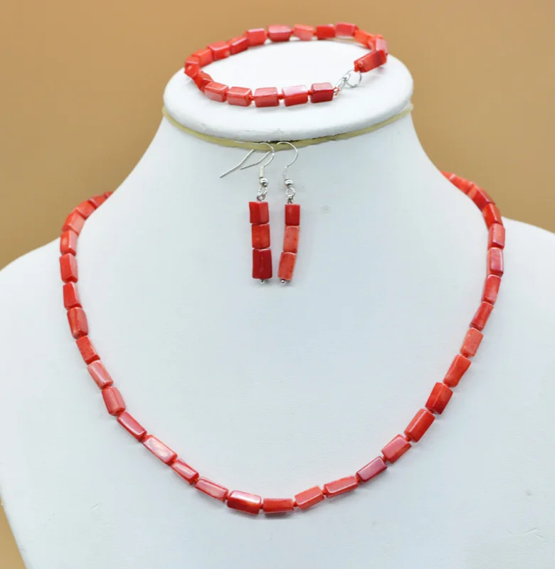 

20 set . Natural red coral necklace. bracelet. earring. Classic jewelry set