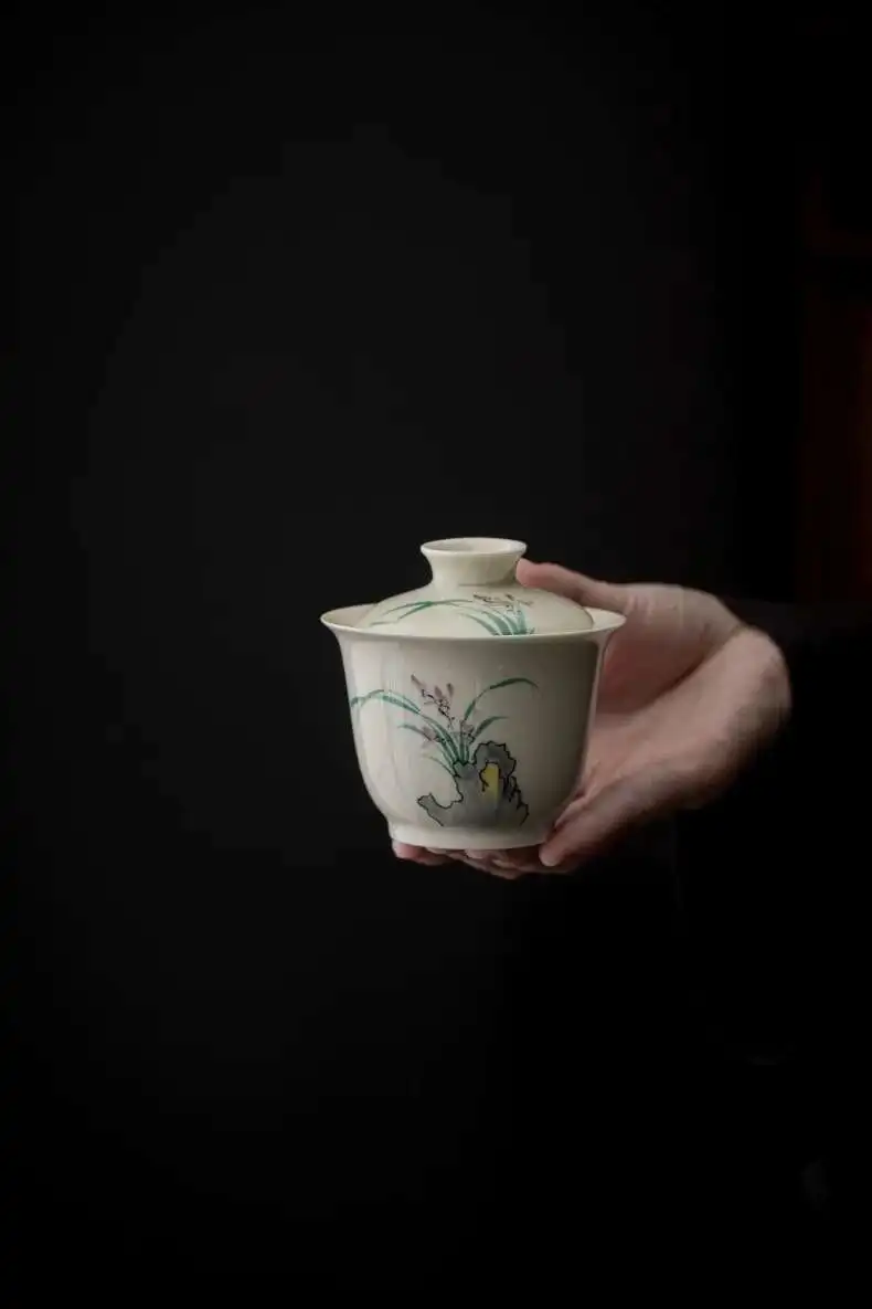 Description Picture 3 of itemPortable Travel Tea Set Underglaze Color Hand-painted Orchid Ceramic Quick Guest Cup One Pot Two Cups Outdoor Tea Maker