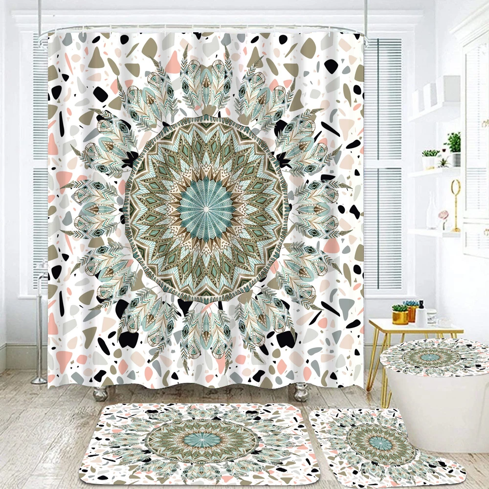 

Bohemian style Bathroom Curtains Mandala Flowers Fabric Shower Curtain Set Bath Mats Rugs Toilet Lid Cover Non-slip Carpet