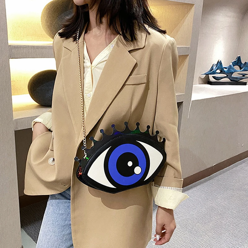 Women Shoulder Bag Eye Shape Fashion PU Leather Chain Bags Mini Travel Bag Lady Small Crossbody Messenger Bag Cute Zipper Purse