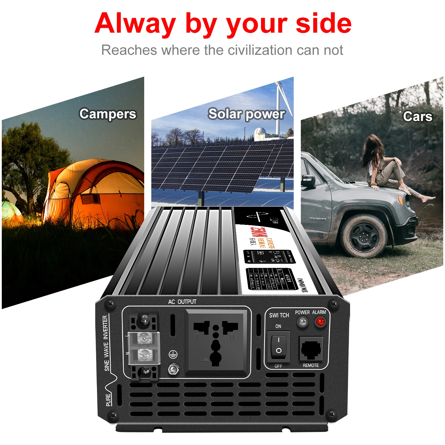 2500W pure sine wave solar power inverter DC 12V 24V 48V  to AC 110V 220V digital display