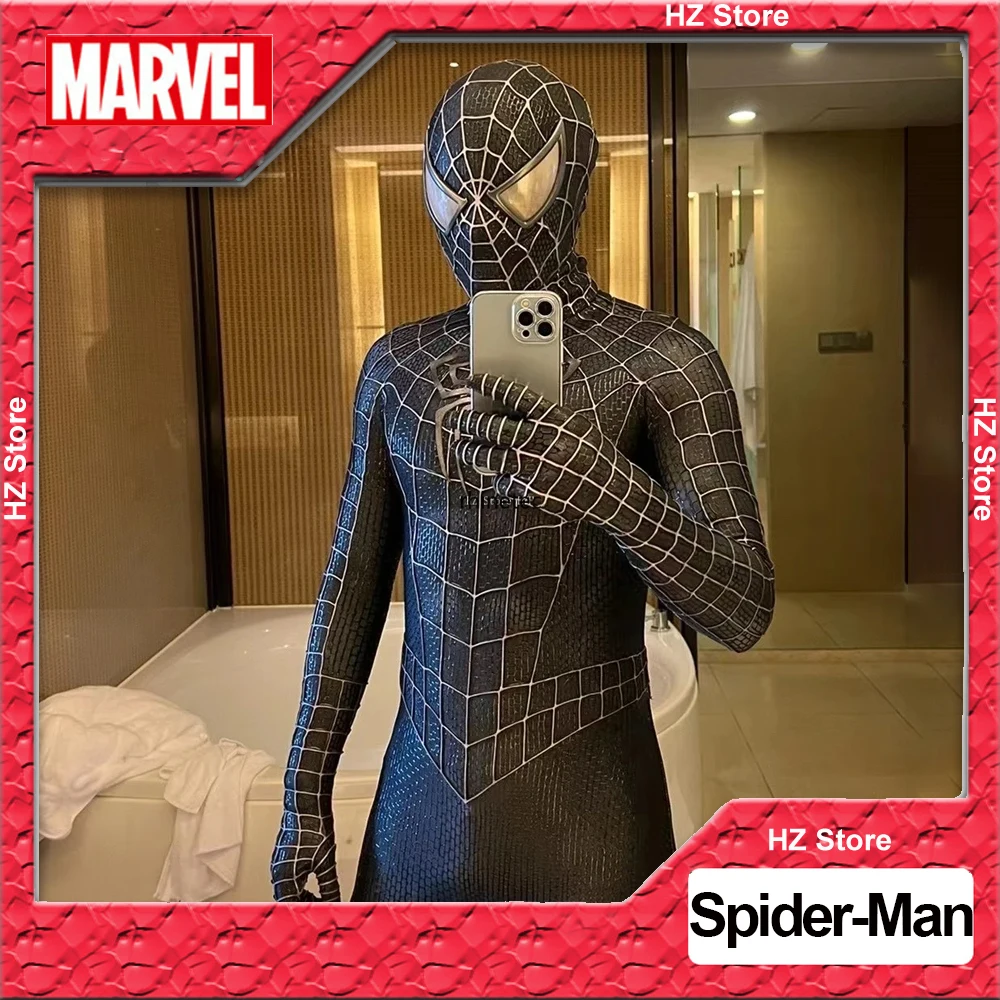 

Marvel Spider-Man 3 Venom Jumpsuit with Mask 1:1 3D Handmade Customized Black Spiderman Bodysuit Halloween Cosplay Costume