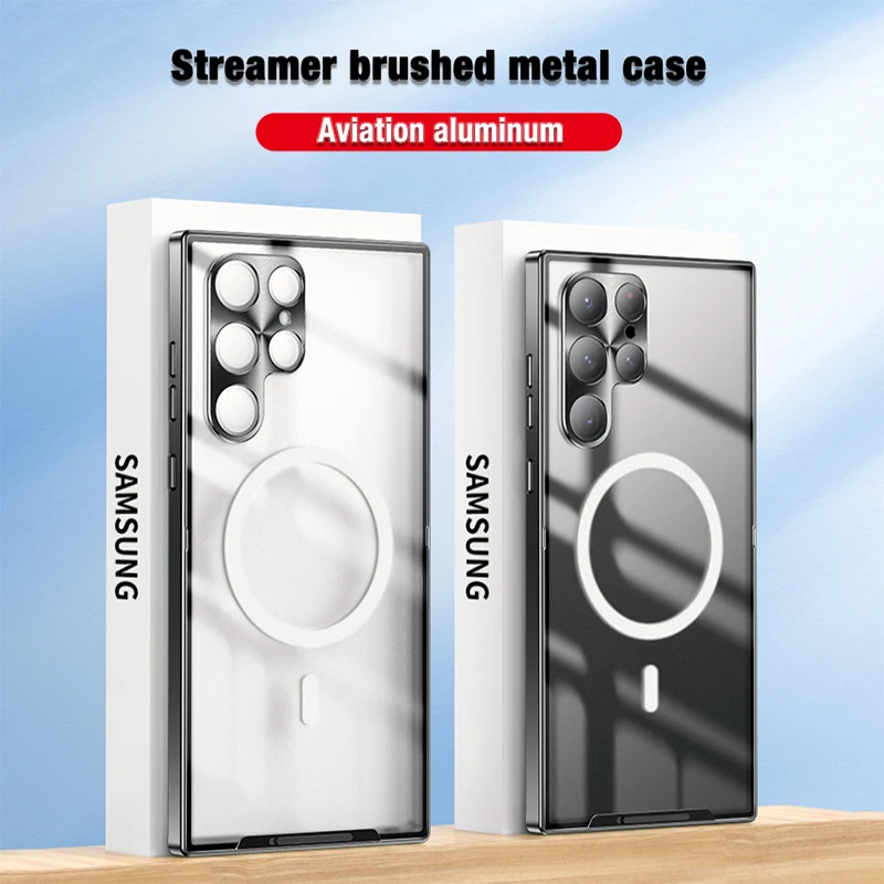 Luxury Metal Frame Wireless Charging Phone Case For Samsung