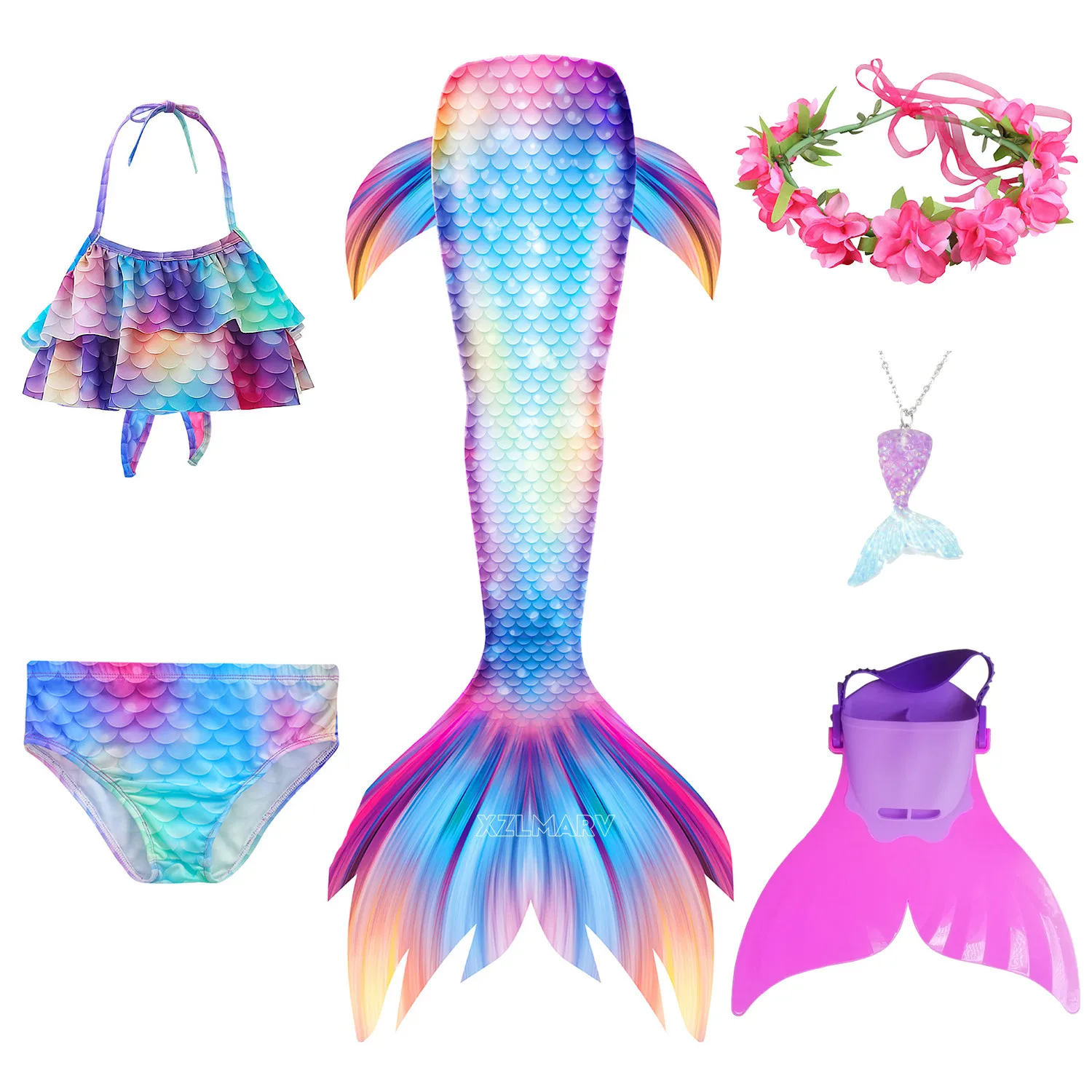 Mermaid Costume Fancy Tails with Monofin Kids with Fins Garland Baby Girl beach wear Ariel Cosplay
