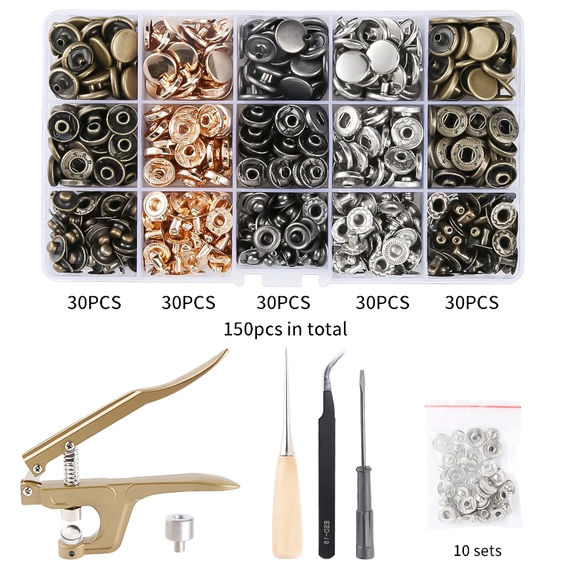 80-150/Set Leather Snap Fasteners Kit  Snaps Pliers, Metal Snap Buttons and Sewing and Crafting Accessories for Clothing，Bag
