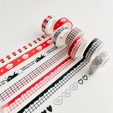 

5M Ins Cartoon Cute Dog Decorative Tape Red Black Wave Grid Diy Scene Adhesive Washi Tape Sticker Scrapbooking Diary Stationery