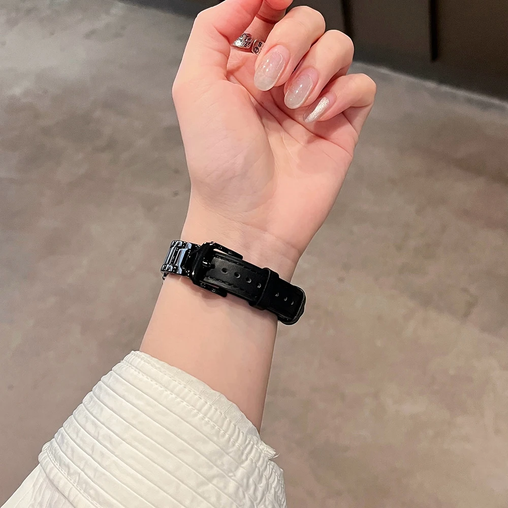 Luxury Slim Black Ceramic Beaded Leather Strap Bracelet