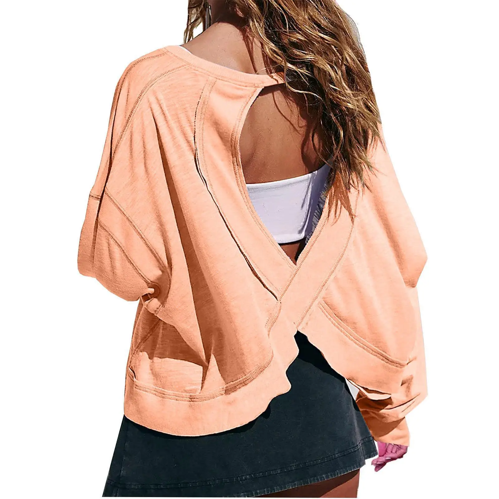 Women's Loose Long-sleeved T-shirt Blouse Age-reducing Hollow Short Round Neck Sports sports t shirt sports shirt