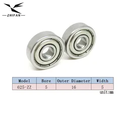 Premium 10 - Pack Miniature Deep Groove Ball Bearings - 5x16x5 mm, ABEC5 Rated (625 - ZZ)