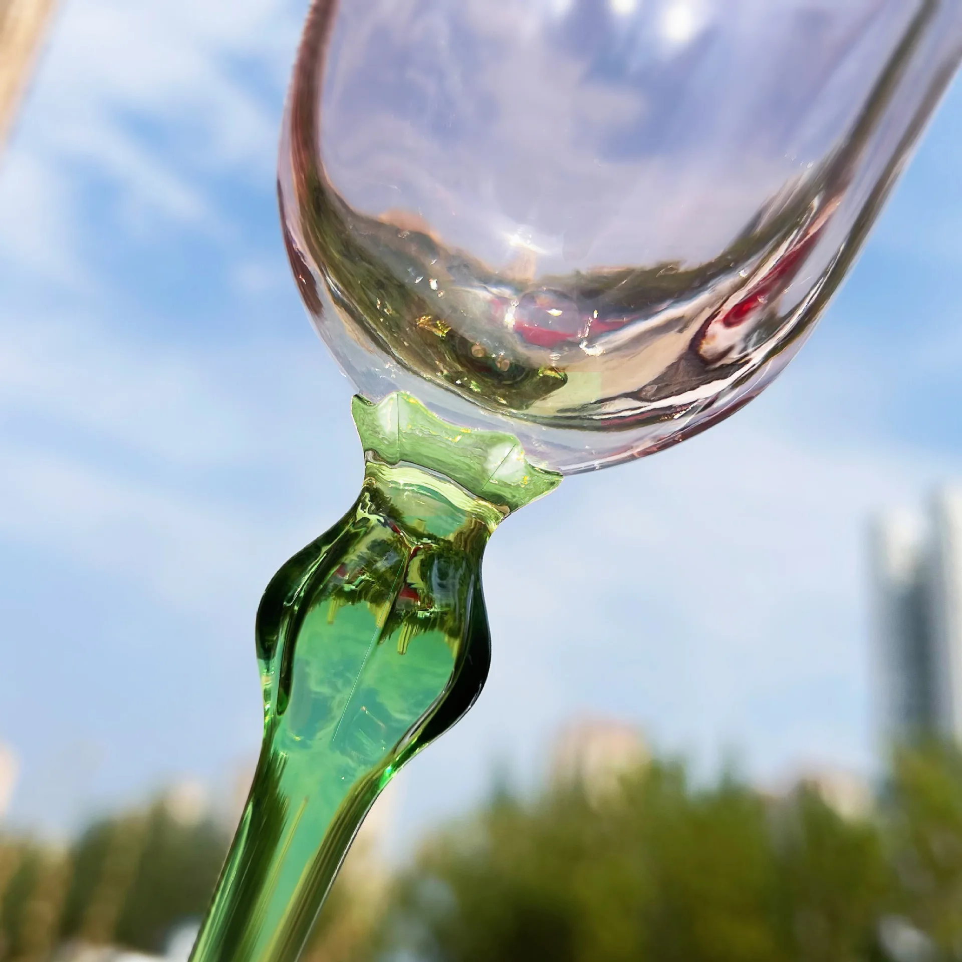 1 Piece Vintage Goblet 320ml Elegant Pink Flower Style Green Stem Two Tone Glass Goblet Wine Champagne Glasses Cup