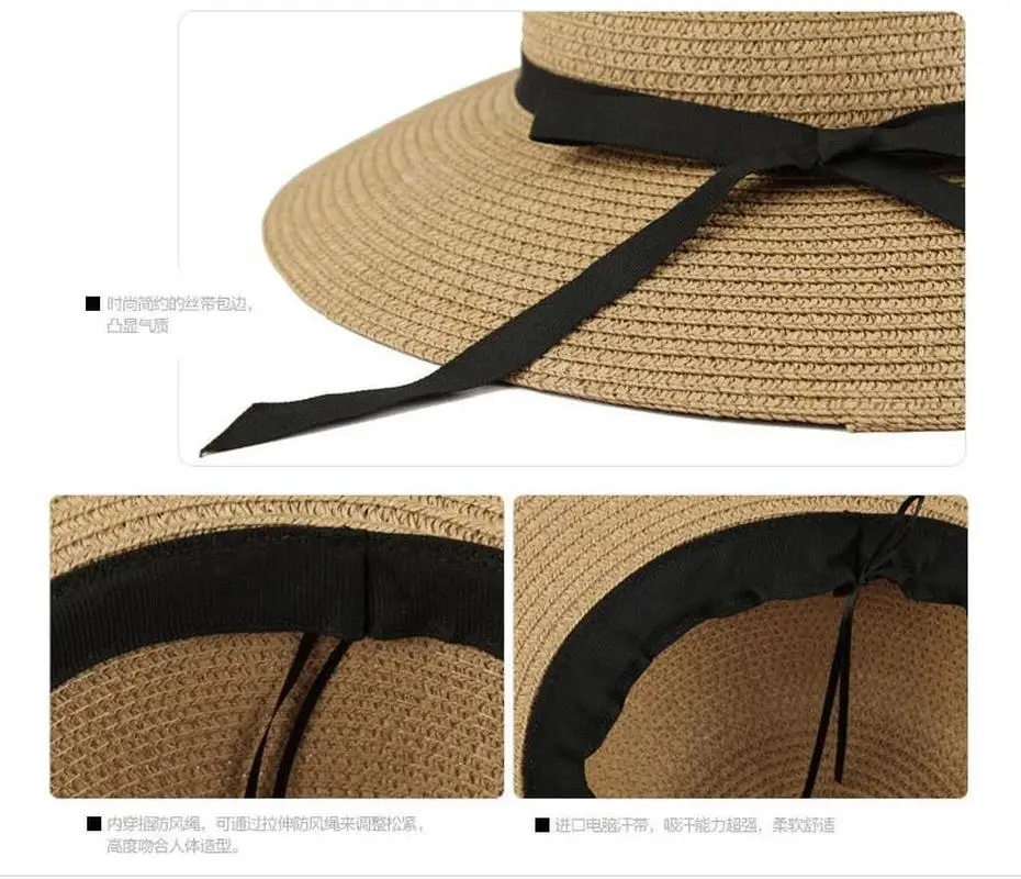 Wide Brim Bowknot Ribbon Straw Sun Hats for Women Girls Summer UV Protection Floppy Foldable Beach Hat Outdoor Travel Panama Cap