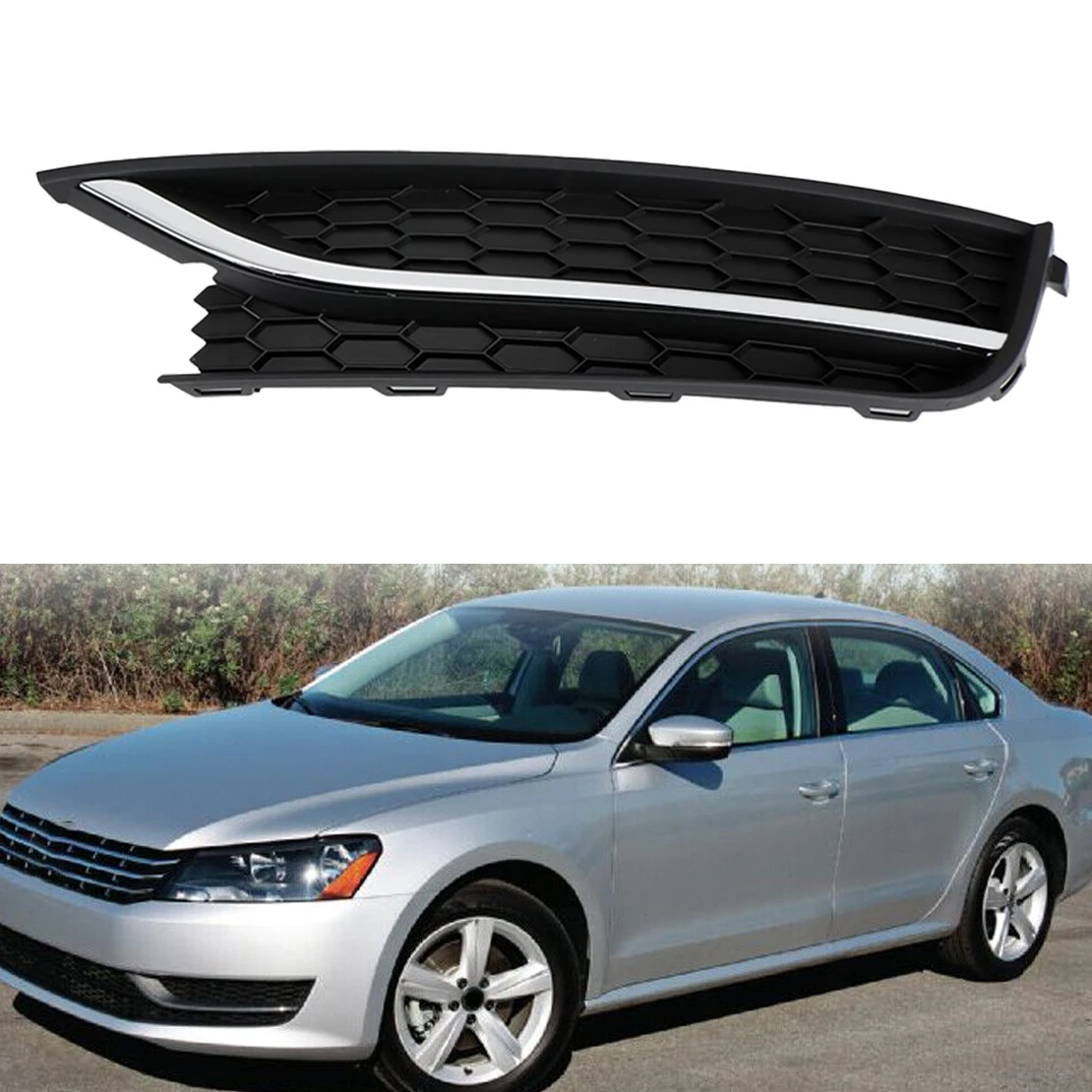 

561853665E Front Left Fog Light Grill Trim Cover without Hole Fit for VW Passat 2012 2013 2014 2015 ABS