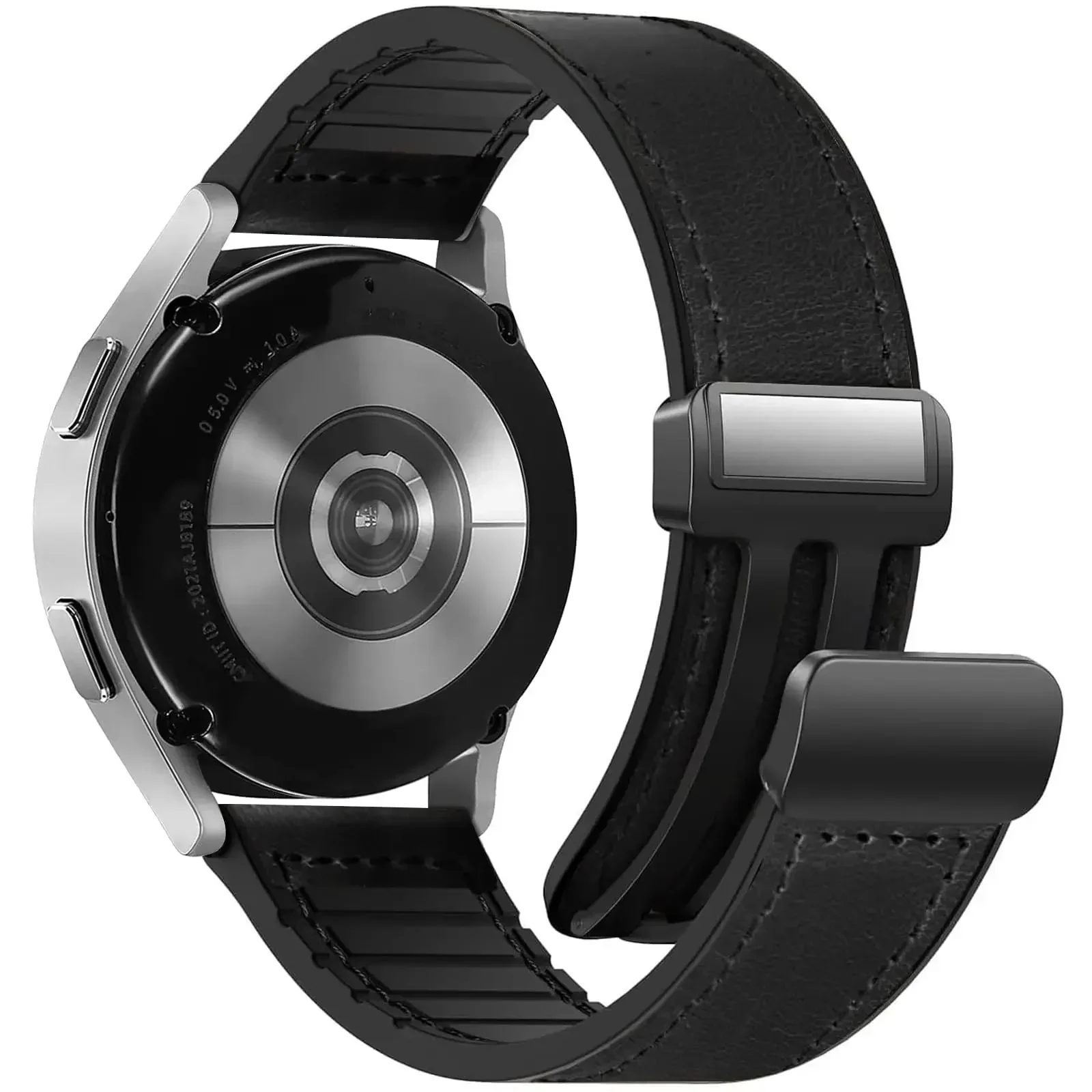 Sleek Silicone & Leather Hybrid Watch Strap with Magnetic Buckle - 22mm/20mm