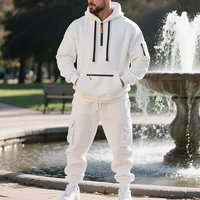 Men's sports suit style autumn and winter fleece men's casual sportswear zipper sweater multi-pocket work pants suit