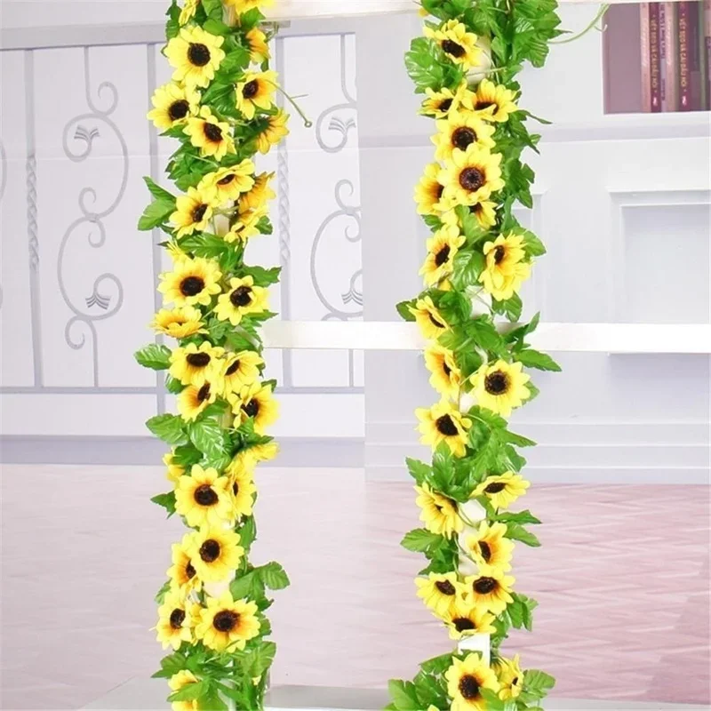 260cm Simulated Sunflower Vine Sunflower Flower Wreath Home Pipe Wrapped Decorative Flower Strip Wedding Flower Arch Decoration
