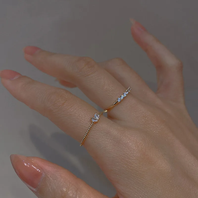 Elegant Gold Color Heart Single Row CZ Adjustable Ring for Women