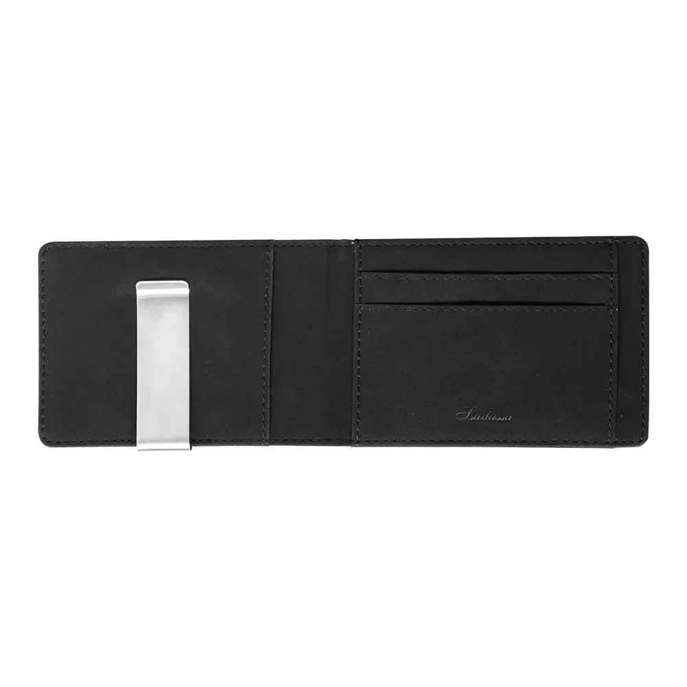Hot Sale Fashion Solid Men's Thin Bifold Money Clip Leather Wallet with A Metal Clamp Female ID Credit Card Purse Cash Holder 3