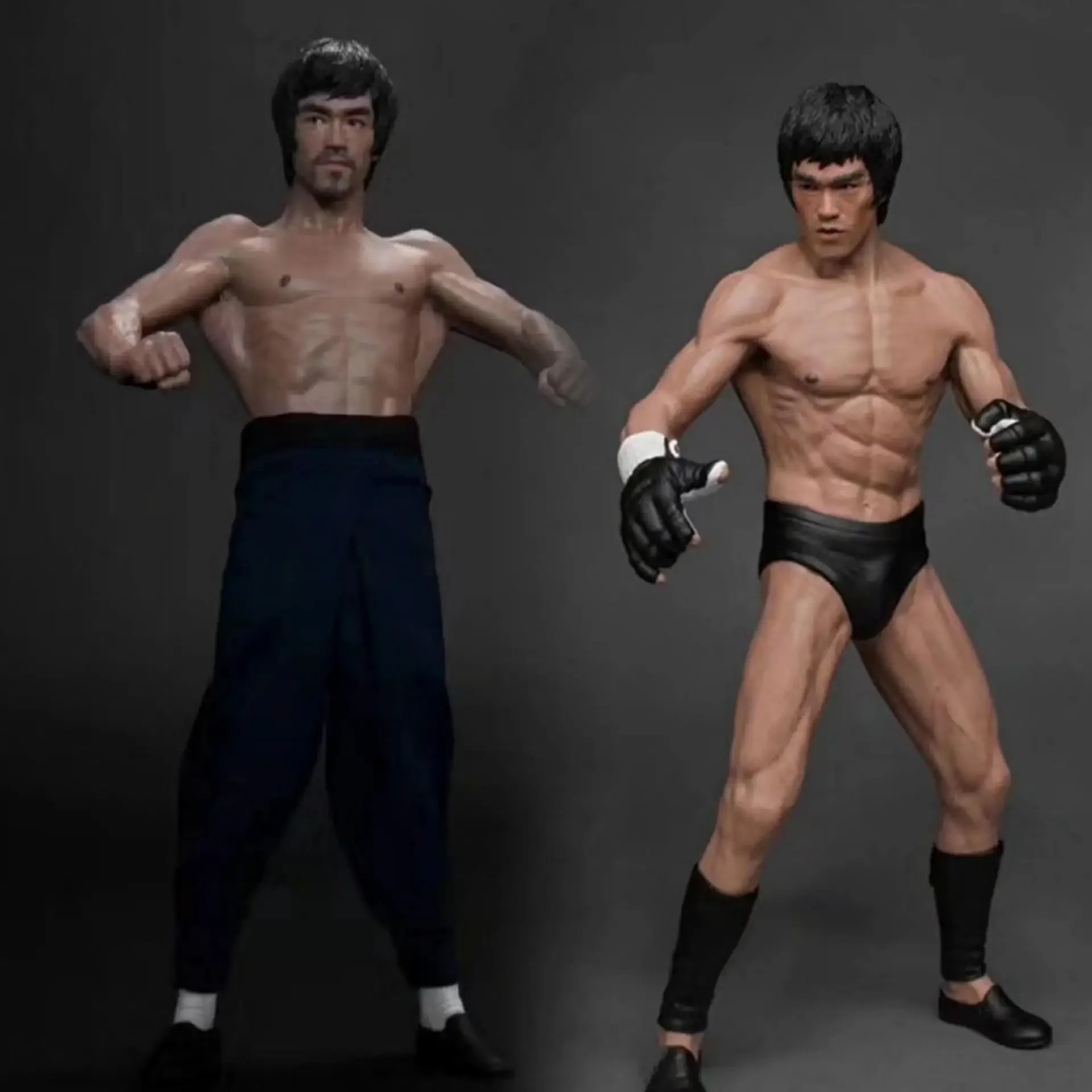 18-20Cm Bruce Lee Figure The Dragon Double-Headed Real Clothes 1/12 Scale Fighting Ver Pvc Action Figure Collection Model Toys