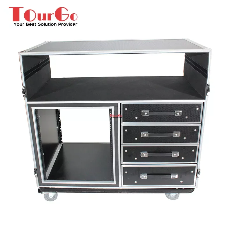 Dual-Table Flight Case And Mixing Console Workstation With Casters 3