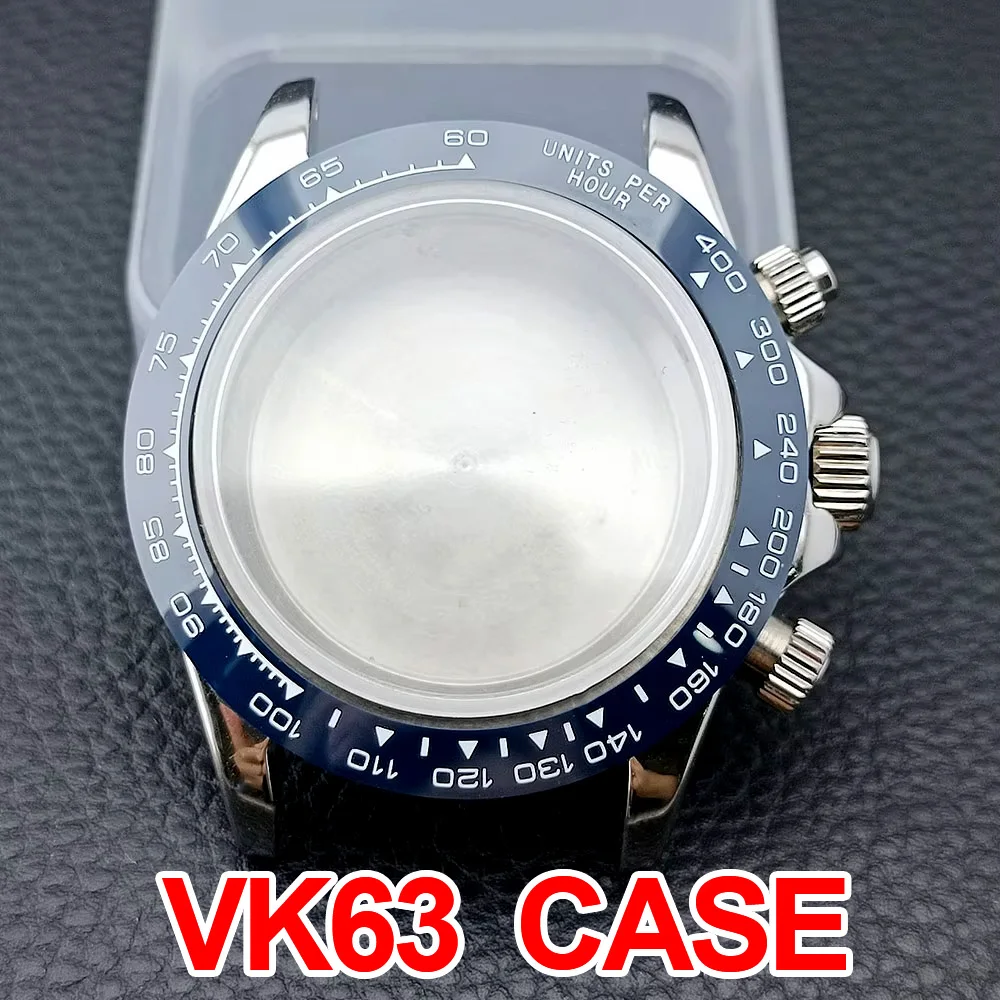 39.3mm Case Slivey / Gold Stainless Steel case fit VK63 VK63A movement Case Sapphire Crystal Glass case 20mm strap Watch Box