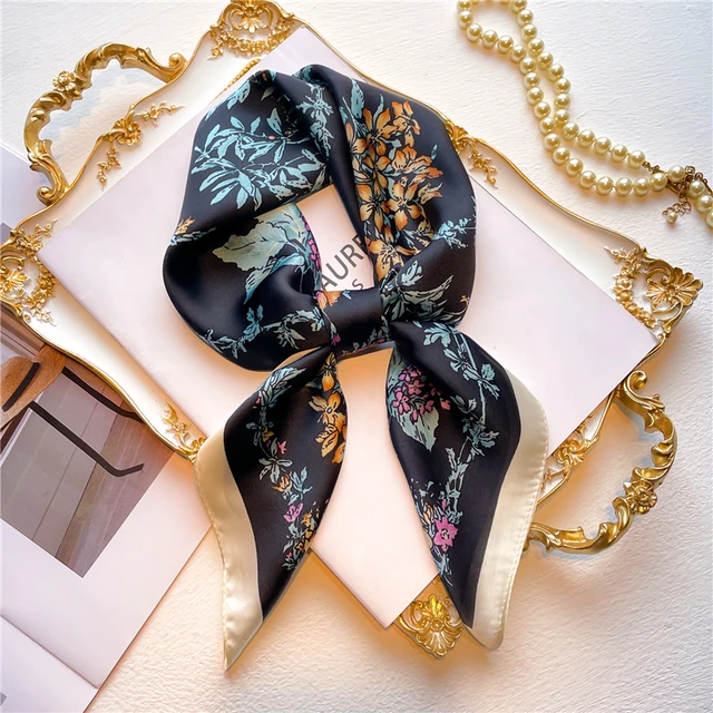 Silk Square Scarf Women Satin Bandana Print  Scarves Head Band Fashion Lady Hair Shawl and Wrap Female Neckerchief Hijab 2022 FJ568-4