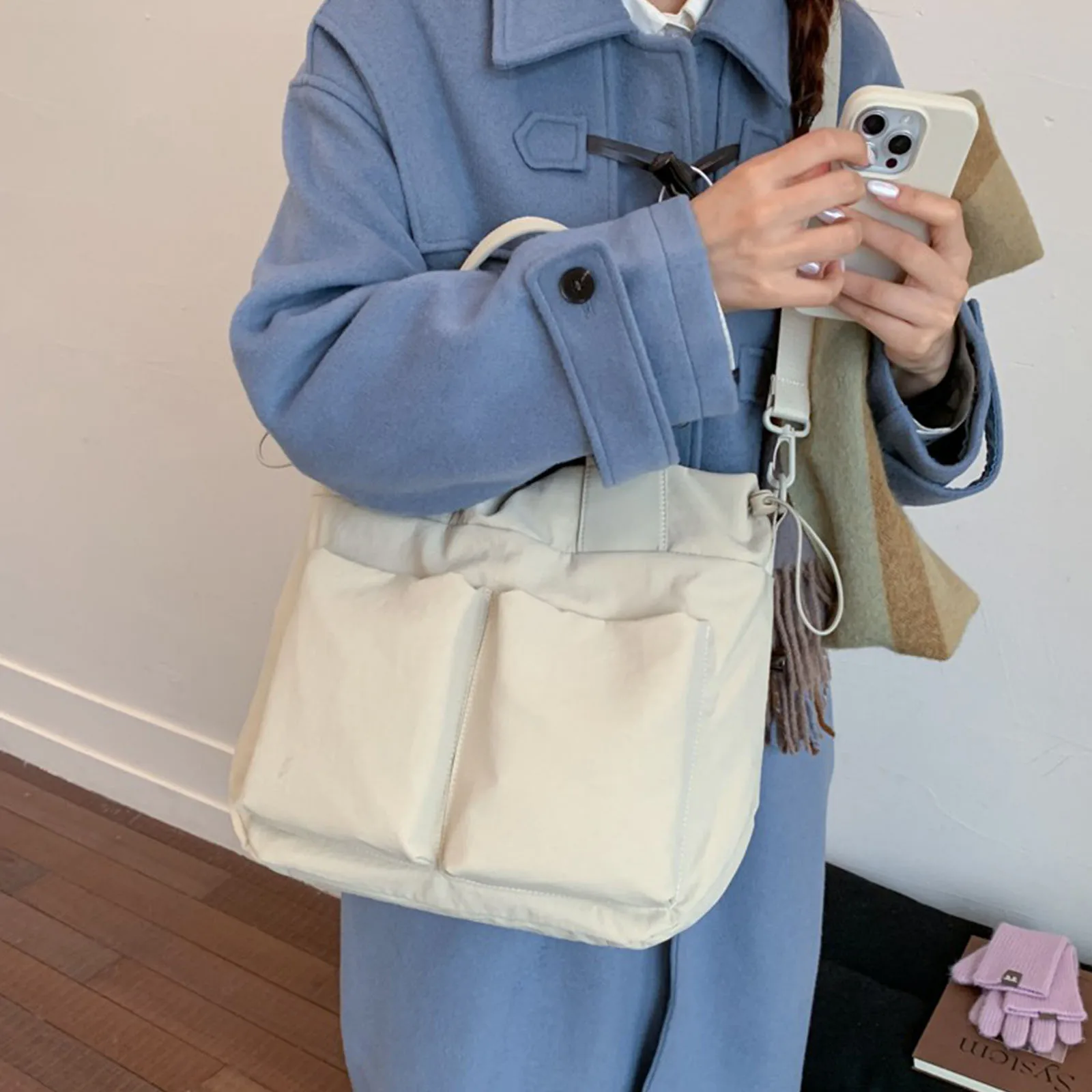 Women Nylon Crossbody Bag with Multiple Pockets Underarm Bag Tote Handbag Large Capacity for Daily Travel Work