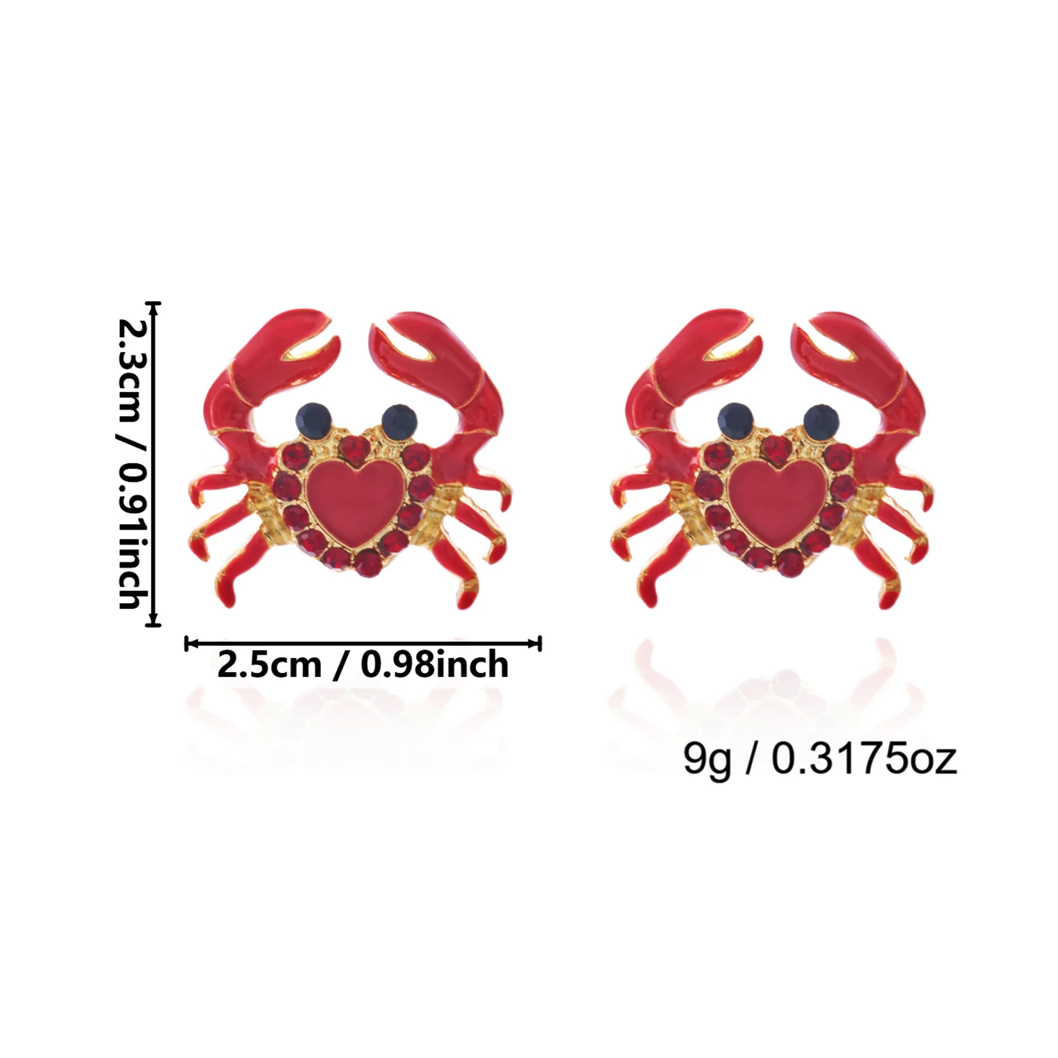 Modische Rote Herzförmige Krabben-Ohrstecker für Frauen Luxuriöse Strass-Tier-Ohrringe Charm-Schmuck Accessoires Geschenke – Detail 6