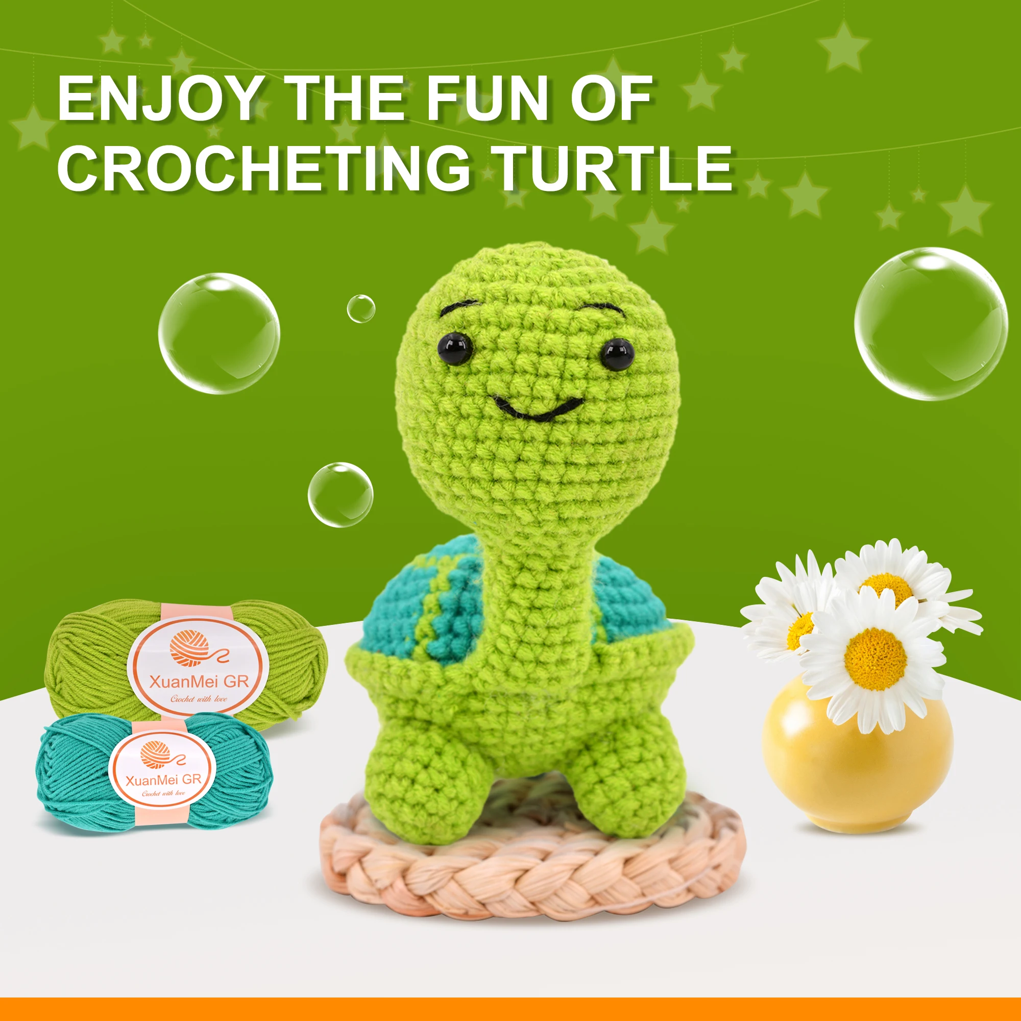 Crochet Kit for Beginners with Step-by-Step Video Tutorials for Adult Kids Teenagers Amigurumi Animals Turtle