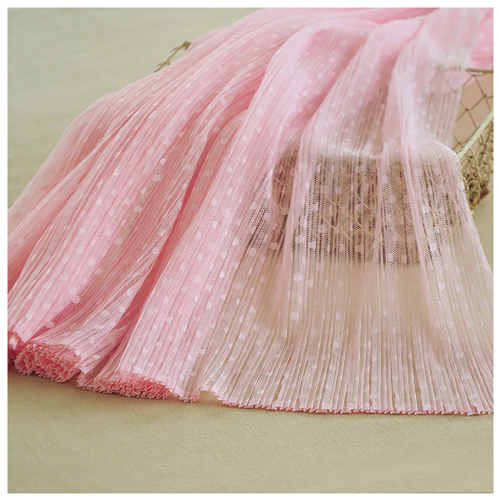 

Fine Pleated Mesh Fabric 2 Meters Pink Ruffled Polka Dot Wrinkled Tulle Fabric for Dress Craft Sewing Materials M37F6