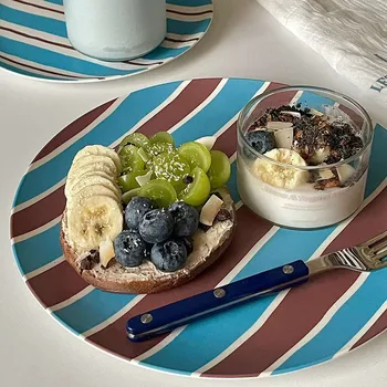 한국식 원형 대나무 섬유 접시, 디저트 케이크, 과일 음식 접시, 주방 용품, 식탁 인쇄 상품 이미지