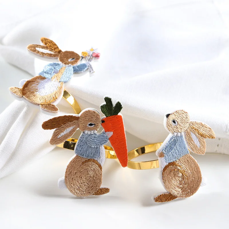 

New Embroidery Bunny Napkin Ring Easter Rabbit Napkin Ring Napkin Holder Buckle Home Hotel Table Party Banquet Gift Decoration