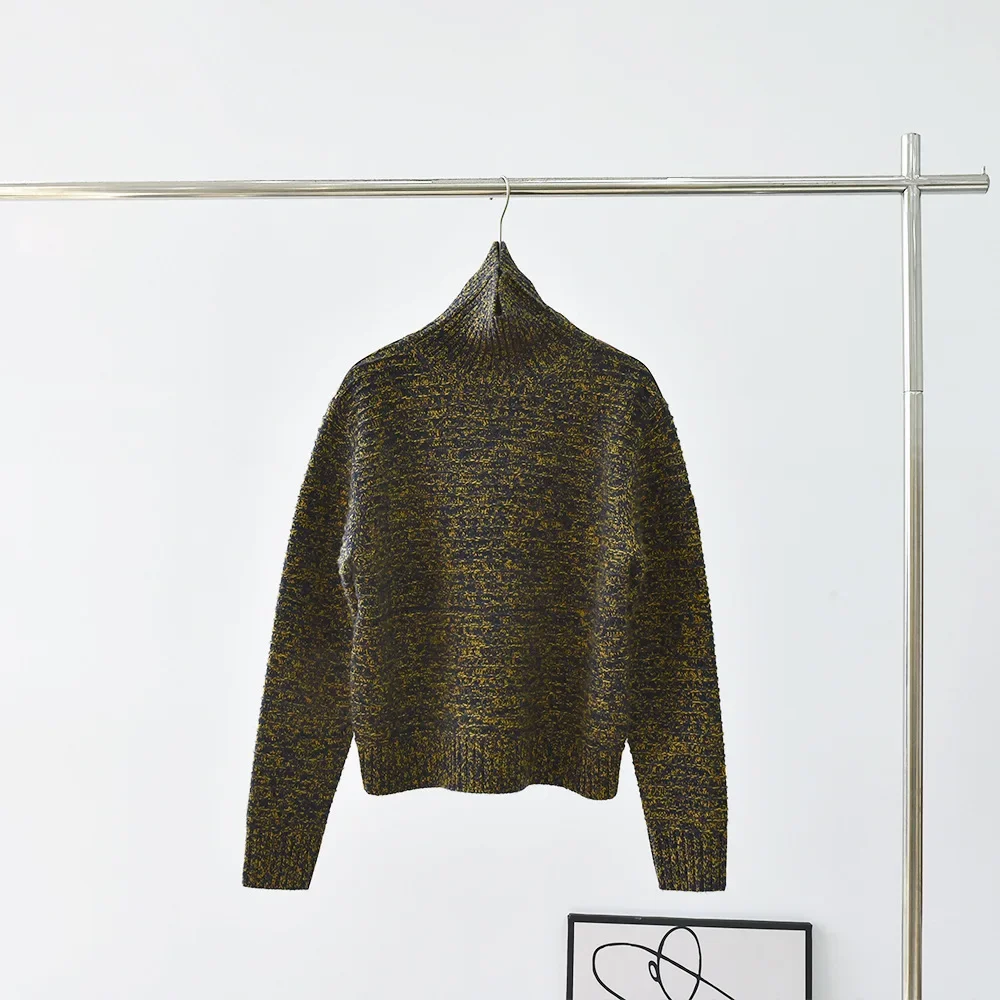 

Retro Thickened Floral Yarn 100% Cashmere Sweater 2023 High Collar Shoulder Genuine Leather Warm Knitted Top for Women