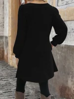 Elegant Plus Size Women's Dress Autumn Winter, Round Neck Long Sleeve Button Pocket Fashion Dress - Image 6