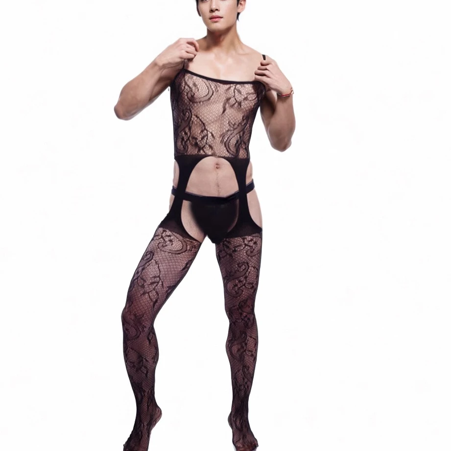 Husband Pajamas Men's Fetish Bodysuits Guy Bodystockings Male Mesh Pantyhose Boyfriend Sleepwear Gentlemen Movie Star Nightgown