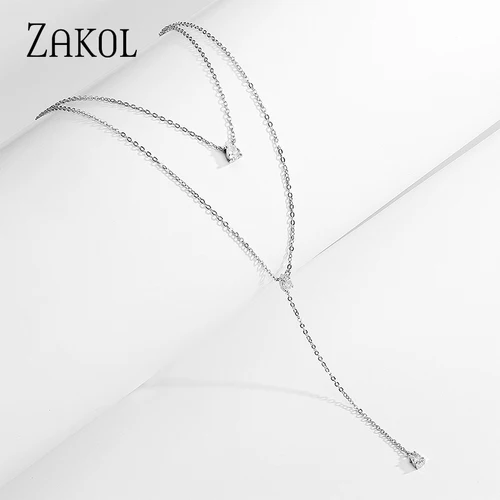 ZAKOL 여성용 원형 더블 레이어 쇄골 초커 목걸이, 기하학적 큐빅 체인 목걸이 쥬얼리, 패션 4