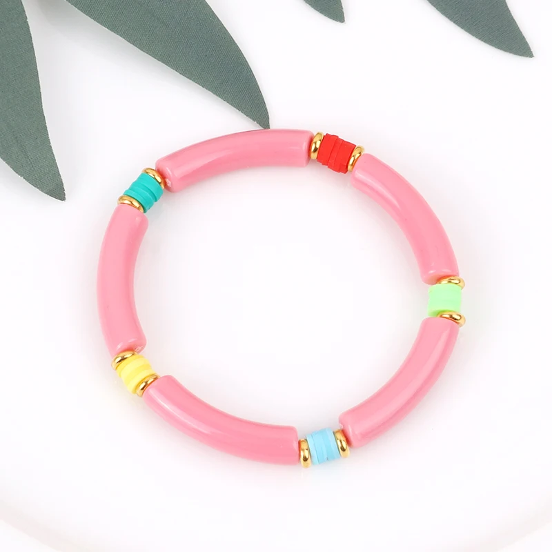 Set Di 4 Bracciali Elastici In Acrilico E Vetro Per Donna – Stile Bohémien A Tubo Di Bambù – Perline Colorate, Gioielli Amicizia
