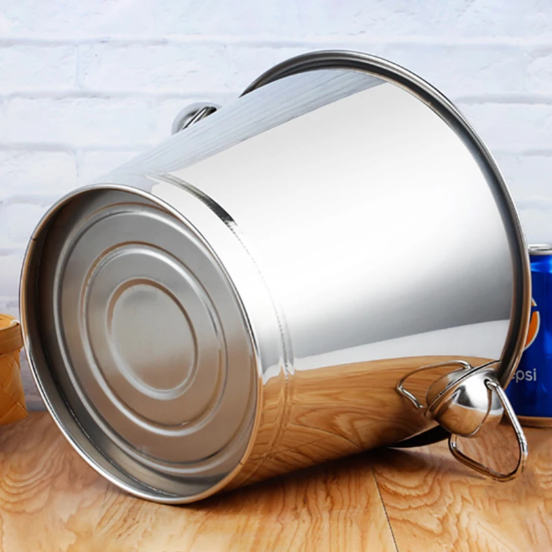 1Pc 5L Stainless Steel Ice Bucket Bar Champagne Bucket Beer Ice Thickened Red Wine Portable Double-ring,ice bucket