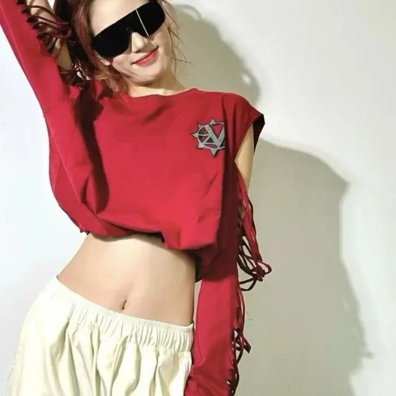 Off Shoulder Cut Off Shoulder Women Autumn and Winter Short Dance Square Dance Ghost Step Long Sleeved Style Top