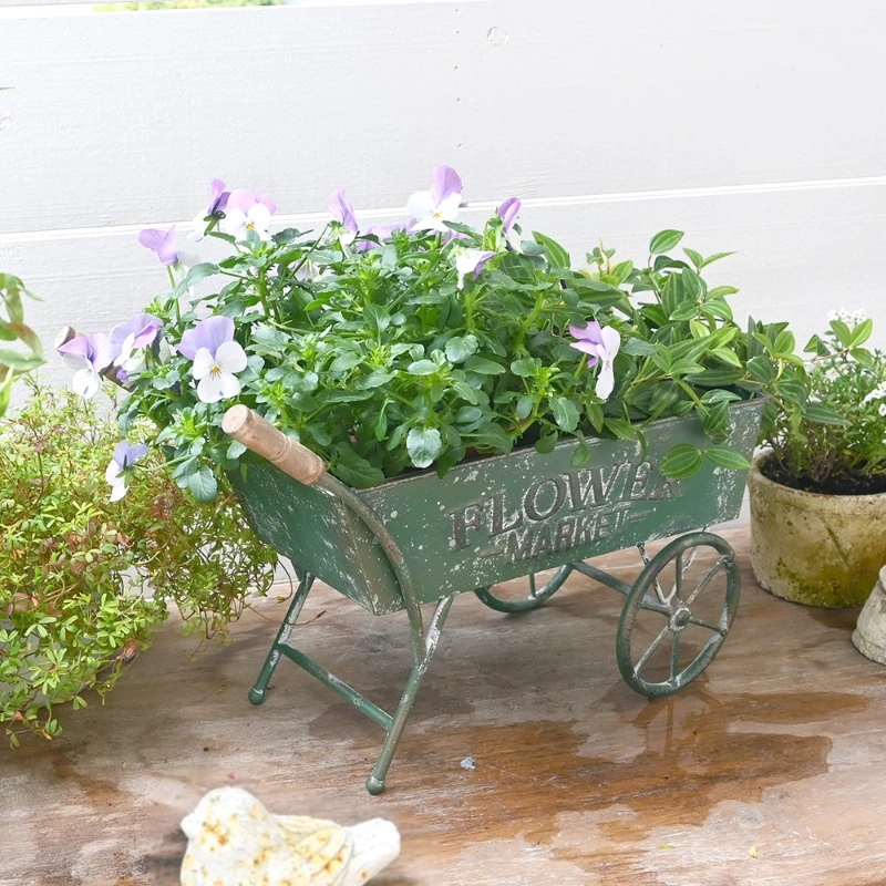 Vintage Wrought Iron Handcart Planter Unique Garden Storage Flower Pot Outdoor Decorative Ornament Courtyard Patio Yard Decor