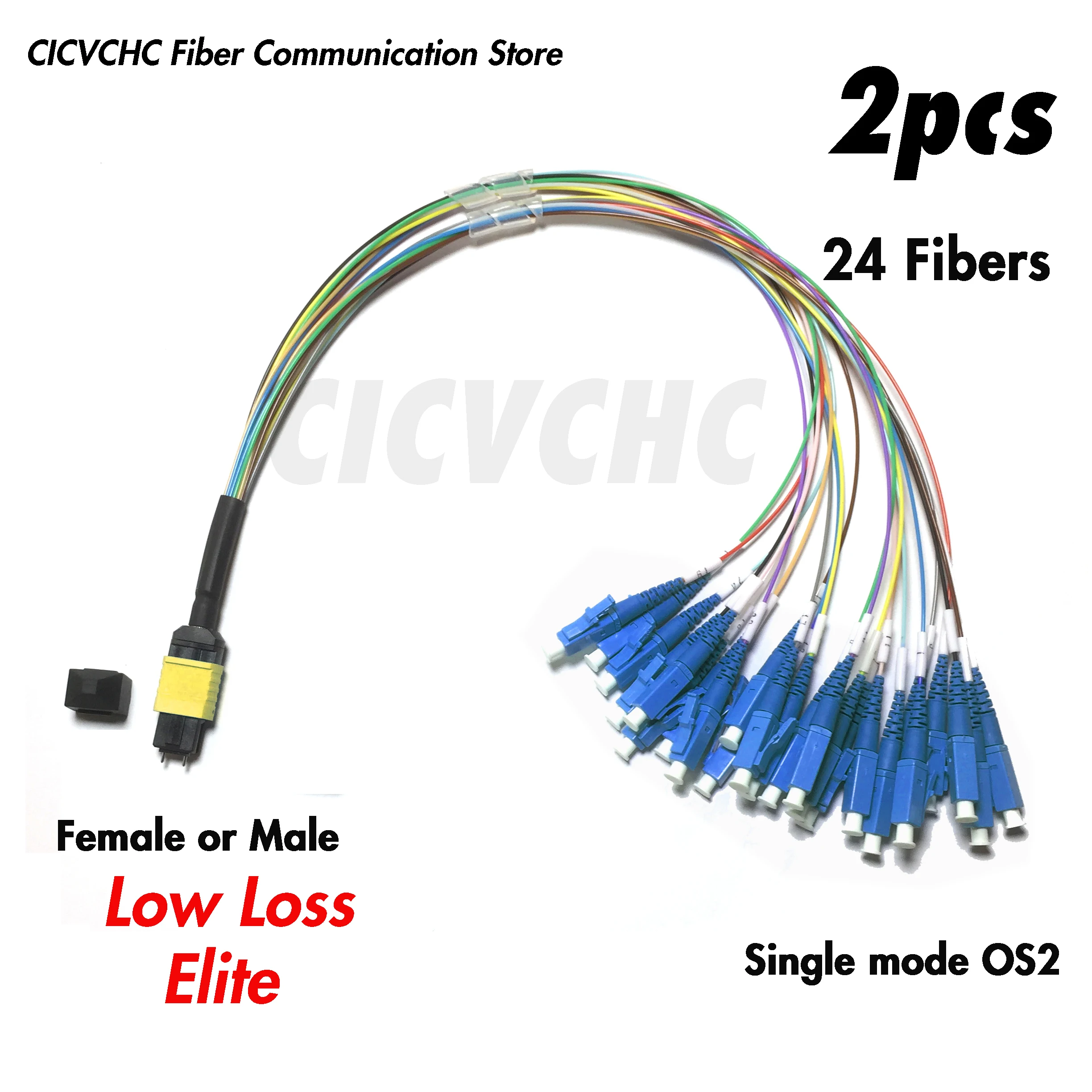 2pcs 24 Fibers-MPO/APC- LC/UPC-Harness Cable-Elite/Low loss-SM G657A2-Male/Female-0.35m - 0.9mm colored tube 2pcs 12fibers mpo upc sc upc harness cable mm om3 300 0 35m 0 9mm colored tube elite low loss male female