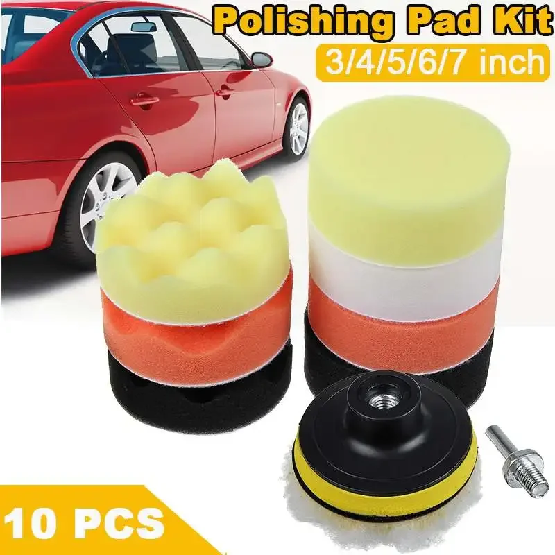 

10pcs 3''4''5''6''7'' Buffing Sponge Polishing Pad Hand Tool Kit For Car Polisher Compound Polishing