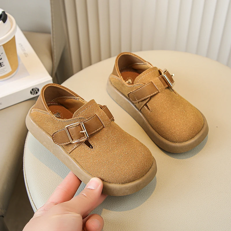 2024 New Boys Casual Shoes Children Fashion Buckle Round-toe Britain Style Girls Loafers Versatile Breatheable Kids Unisex Shoes 6