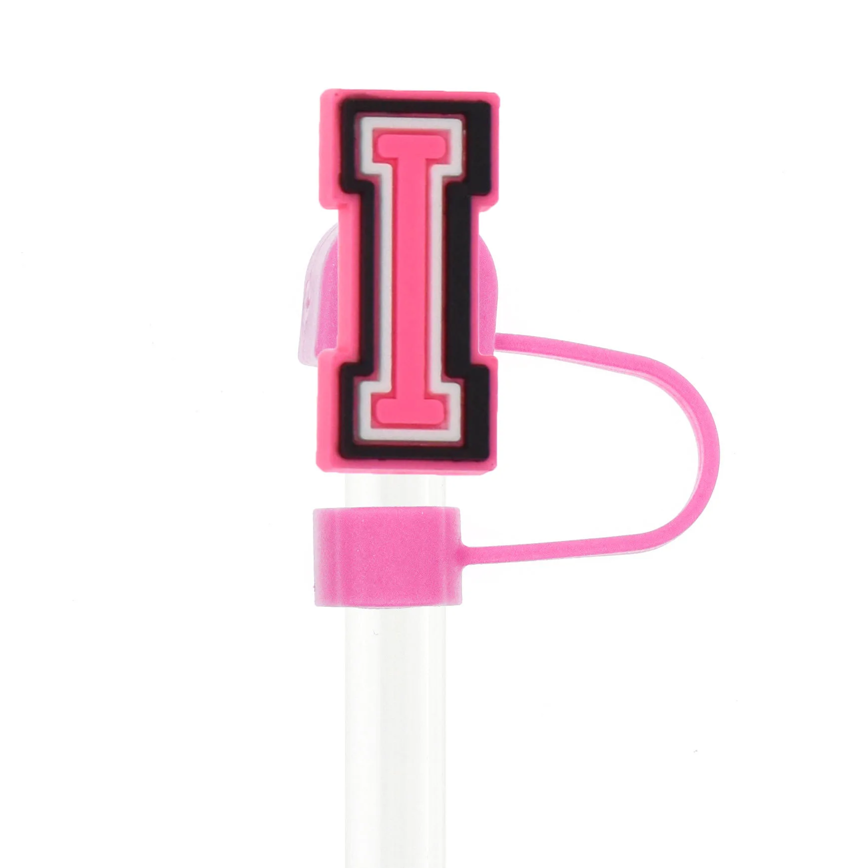 Pink Reusable Straw Cover Cap Set - Splash-Proof Drink Accessory with Charms