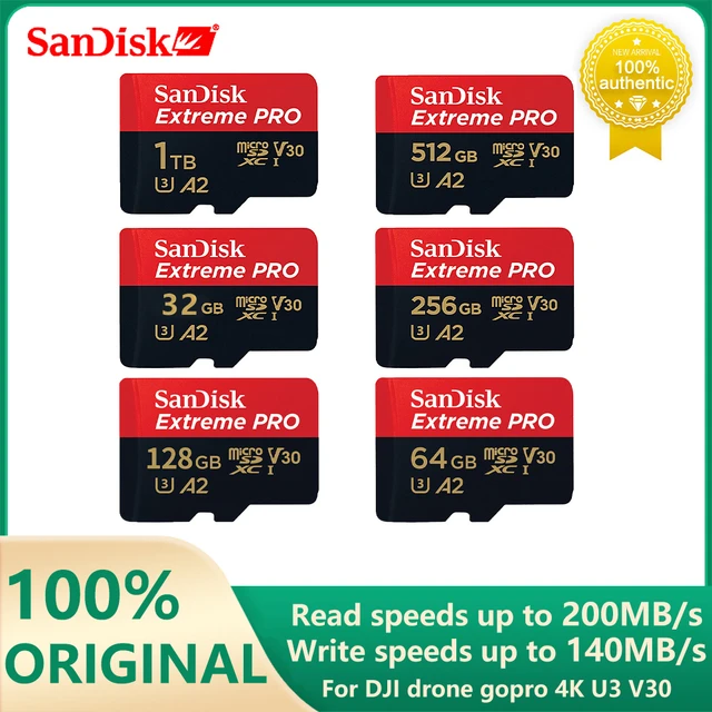 SanDisk Extreme Pro Flash 128 Go Carte Micro SD SDXC UHS-I 512 Go 256 Go 64  Go U3 V30 TF Carte Adaptateur mémoire pour appareil photo DJI - AliExpress